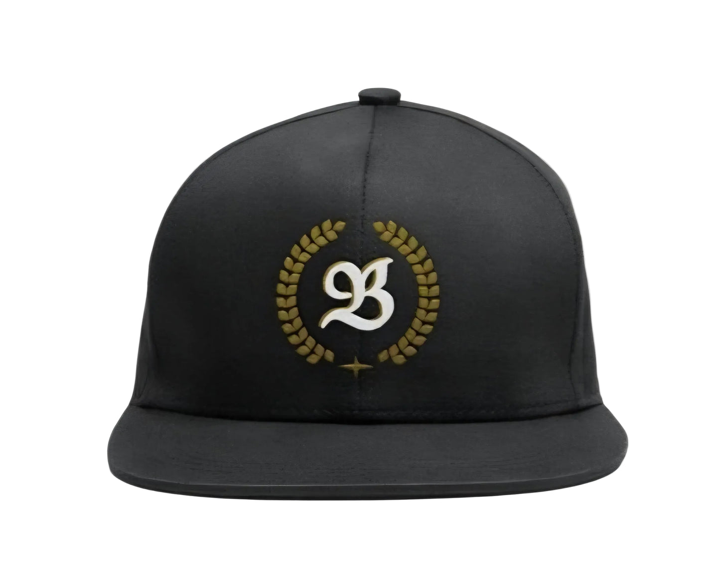 Bramcity clothing Black cap with gold and white emblem on a light gray background