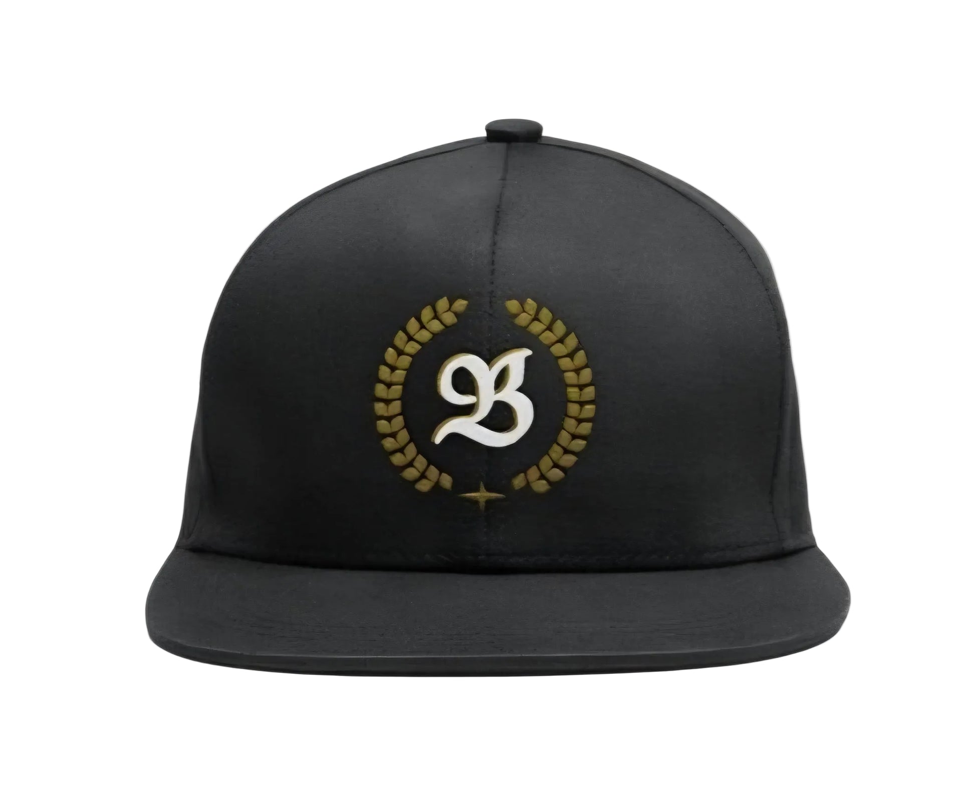 Bramcity clothing Black cap with gold and white emblem on a light gray background